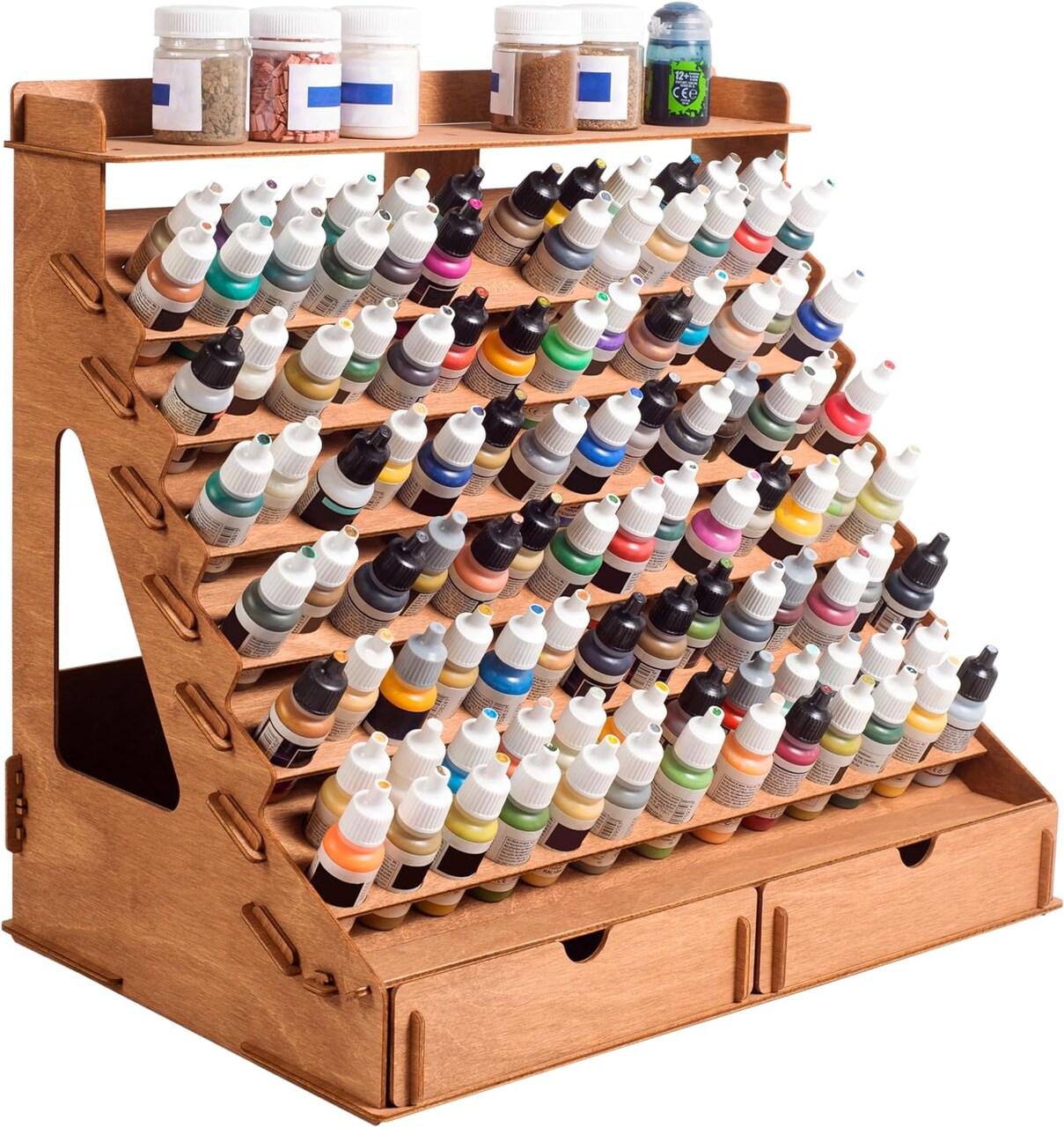 Paint Organizer for 105 Paint Bottles and 14 Brushes - Paint Holder with 6 Miniature Stands - Paint and Brush Storage for Miniature Paints
